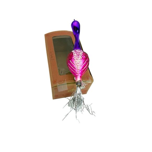 German Blown Glass Clip-on Bird w/ Tails Christmas Tree Ornament Peacock VTG EUC - Picture 3 of 7